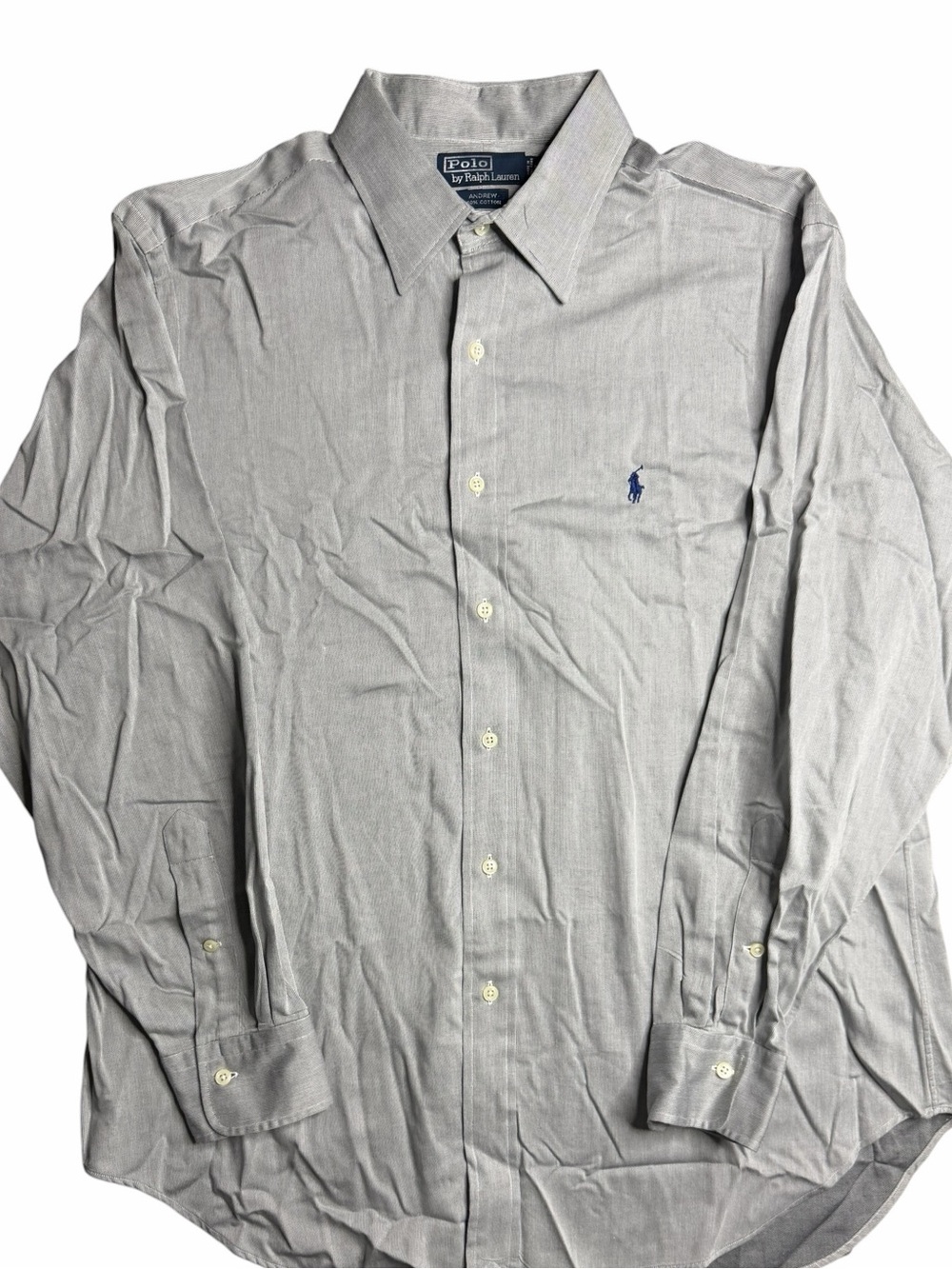 Polo by Ralph Lauren Men's Andrew 100% Cotton Gray Shirt Sz 17 34/35 Blue Pony